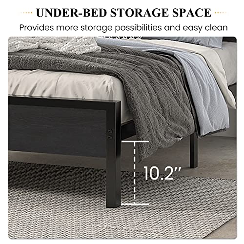 SHA CERLIN Full Bed Frame with Headboard, Heavy Duty Platform Bed with Under-Bed Storage, Solid Wood Slats & Metal Construction, No Box Spring Needed, Easy Assembly, Black Oak