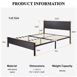 SHA CERLIN Full Bed Frame with Headboard, Heavy Duty Platform Bed with Under-Bed Storage, Solid Wood Slats & Metal Construction, No Box Spring Needed, Easy Assembly, Black Oak