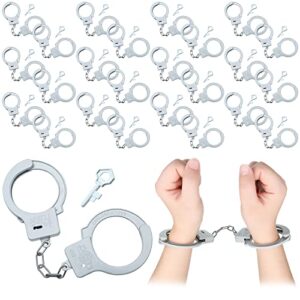 junkin 24 sets plastic handcuffs toy with safety release keys hand cuffs fun party favor gift for kids boys and girls, stage costume prop toy police accessories