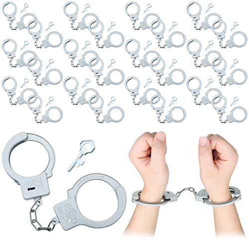 Junkin 24 Sets Plastic Handcuffs Toy with Safety Release Keys Hand Cuffs Fun Party Favor Gift for Kids Boys and Girls, Stage Costume Prop Toy Police Accessories