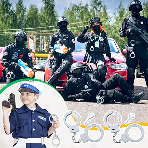 Junkin 24 Sets Plastic Handcuffs Toy with Safety Release Keys Hand Cuffs Fun Party Favor Gift for Kids Boys and Girls, Stage Costume Prop Toy Police Accessories