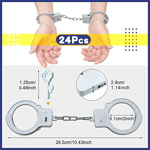 Junkin 24 Sets Plastic Handcuffs Toy with Safety Release Keys Hand Cuffs Fun Party Favor Gift for Kids Boys and Girls, Stage Costume Prop Toy Police Accessories