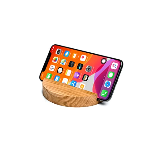 Wooden Cell Phone Stand Accessories - NOT SCRATCH - Eco Friendly OAK WOOD - Universal Desktop Cellphone Holder - Smartphone Portable Desk Organizer Compatible With All iPhone Android Tablet