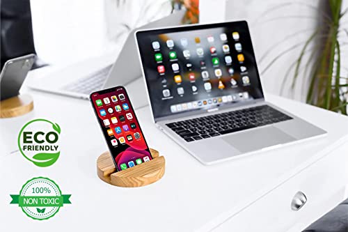 Wooden Cell Phone Stand Accessories - NOT SCRATCH - Eco Friendly OAK WOOD - Universal Desktop Cellphone Holder - Smartphone Portable Desk Organizer Compatible With All iPhone Android Tablet