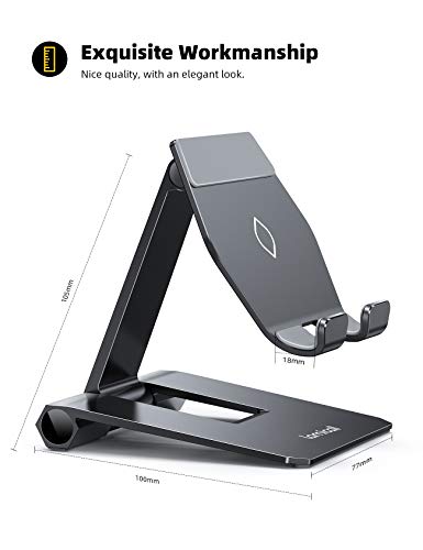 Lamicall Upgrade Super Stable Cell Phone Stand for Desk - Foldable Portable Aluminum Desktop Phone Holder Cradle Dock, Compatible for iPhone 14 13 12 Mini 11 Pro Xs Max Smartphones, Tablets 4-11"