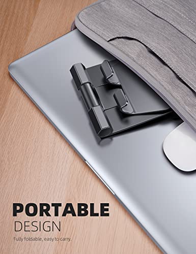 Lamicall Upgrade Super Stable Cell Phone Stand for Desk - Foldable Portable Aluminum Desktop Phone Holder Cradle Dock, Compatible for iPhone 14 13 12 Mini 11 Pro Xs Max Smartphones, Tablets 4-11"