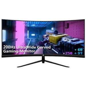 z-edge 30-inch curved gaming monitor, 200hz refresh rate, 21:9 2560x1080 ultra wide, curved monitor, r1500 curvature, mprt 1ms fps-rts