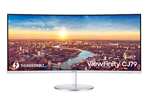 SAMSUNG CJ79 Series 34-Inch ViewFinity Ultrawide QHD (3440x1440) Computer Monitor, 100Hz, Thunderbolt 3 Daisy Chain, QLED, HDMI, USB Hub, Height Adjustable Stand (LC34J791WTNXZA), White