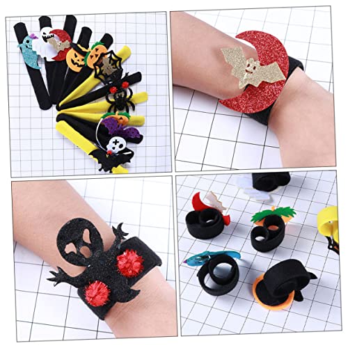 Mikikit 100 pcs Animal Spider Random or Band Treat Toys Bracelet Wristbands Slap D Pattern Favors Party Halloween Ghost Assorted Fillers Decorative for Bag Kids Bands Props Pumpkin Style