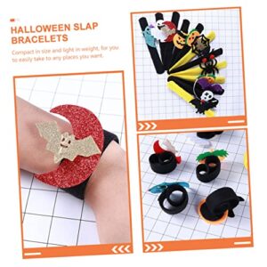 Mikikit 100 pcs Animal Spider Random or Band Treat Toys Bracelet Wristbands Slap D Pattern Favors Party Halloween Ghost Assorted Fillers Decorative for Bag Kids Bands Props Pumpkin Style