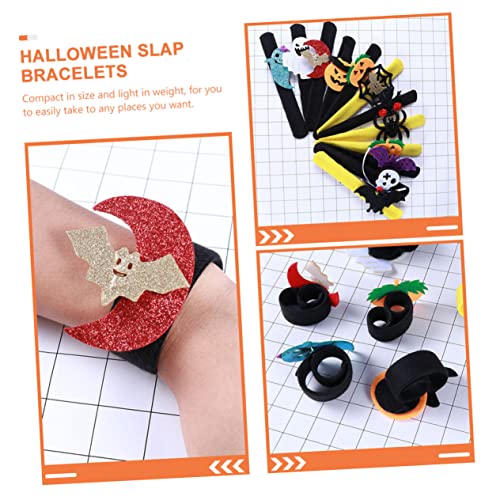 Mikikit 100 pcs Animal Spider Random or Band Treat Toys Bracelet Wristbands Slap D Pattern Favors Party Halloween Ghost Assorted Fillers Decorative for Bag Kids Bands Props Pumpkin Style