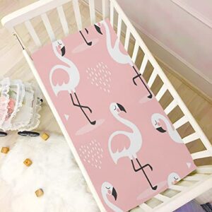 Fitted Crib Sheet for Boys Girls, Pink Flamingos Jersey Knit Baby Sheet for Standard Crib and Toddler Bed Mattresses, Cozy Soft Breathable, 28 x 52 in