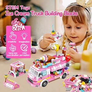 Ice Cream Truck Building Sets for Girls,12in1 Friends Ice Cream Truck Toys for Kids,Pink Food Truck Toy Building Blocks,STEM Educational Toy for Children's Day Gift,Birthday Gifts for Girls Age 6-12 +