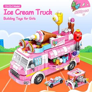 Ice Cream Truck Building Sets for Girls,12in1 Friends Ice Cream Truck Toys for Kids,Pink Food Truck Toy Building Blocks,STEM Educational Toy for Children's Day Gift,Birthday Gifts for Girls Age 6-12 +