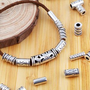 100g (About 80-150pcs) Assorted Column Spacer Beads Tibetan Silver Tube Beads for Bracelet Necklace Jewelry Making Crafts DIY,7 Styles,4-16mm