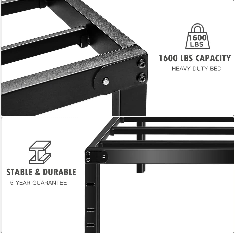 HAAGEEP Black Queen Bed Frame Metal No Box Spring Needed 14 Inch Platform Heavy Duty Beds Frames with Storage, BQ