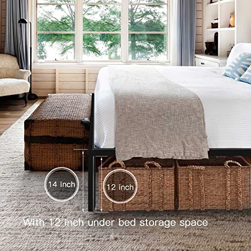 HAAGEEP Black Queen Bed Frame Metal No Box Spring Needed 14 Inch Platform Heavy Duty Beds Frames with Storage, BQ