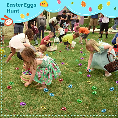 FUN LITTLE TOYS 48PCS Plastic Easter Eggs Metallic Easter Eggs for Candy Treats, Basket Stuffers Filler Perfect for Easter Egg Hunt, Easter Theme Party Favor Suprise Egg