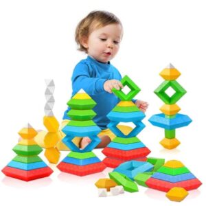 giroayus pyramids stacking blocks, building blocks stacking educational toys, building blocks, toddlers preschool learning activities, montessori toys for 1 2 3 4 5 year old. (60 pcs)