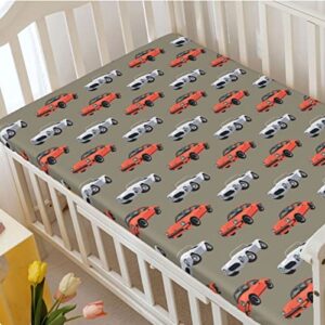 Cars Themed Fitted Crib Sheet,Standard Crib Mattress Fitted Sheet Soft & Stretchy Fitted Crib Sheet-Baby Sheet for Boys Girls, 28“ x52“,Multicolor