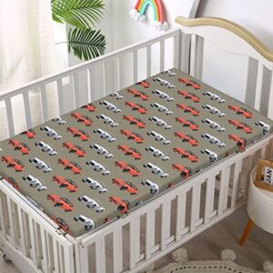 Cars Themed Fitted Crib Sheet,Standard Crib Mattress Fitted Sheet Soft & Stretchy Fitted Crib Sheet-Baby Sheet for Boys Girls, 28“ x52“,Multicolor