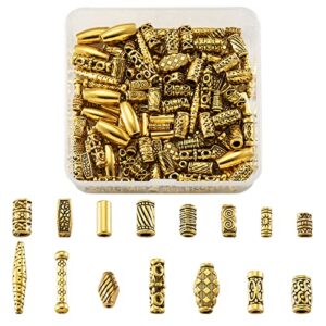 Craftdady 150Pcs Antique Gold Tube Bar Spacer Beads Tibetan Metal Column Barrel Drum Beads for Jewelry Crafts Making Hole:1-3.5mm