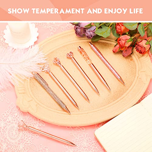 Estune 12 Pcs Diamond Pens Metal Liquid Sand Glitter Ballpoint Pen Set Girly Crystal Pen Women Ballpoint Pens Black Ink Ball Point Pen Gifts for Office School Wedding Party Desk Supplies (Rose Gold)