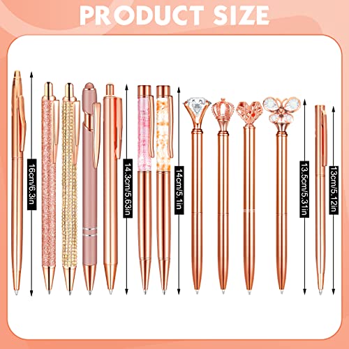 Estune 12 Pcs Diamond Pens Metal Liquid Sand Glitter Ballpoint Pen Set Girly Crystal Pen Women Ballpoint Pens Black Ink Ball Point Pen Gifts for Office School Wedding Party Desk Supplies (Rose Gold)