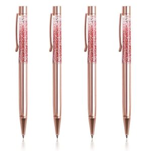 ballpoint pens, bysou 4pcs rose gold metal pen refills bling dynamic liquid sand pen black ink for office supplies