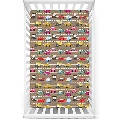 Cars Themed Fitted Crib Sheet,Standard Crib Mattress Fitted Sheet Soft Toddler Mattress Sheet Fitted-Baby Sheet for Boys Girls, 28“ x52“,Multicolor