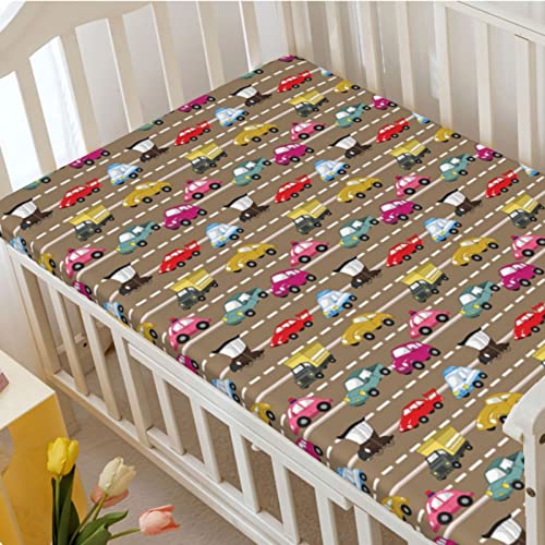 Cars Themed Fitted Crib Sheet,Standard Crib Mattress Fitted Sheet Soft Toddler Mattress Sheet Fitted-Baby Sheet for Boys Girls, 28“ x52“,Multicolor