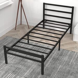 mr ironstone twin size bed frame with headboard platform bed with storage no box spring needed assembly mattress foundation，black