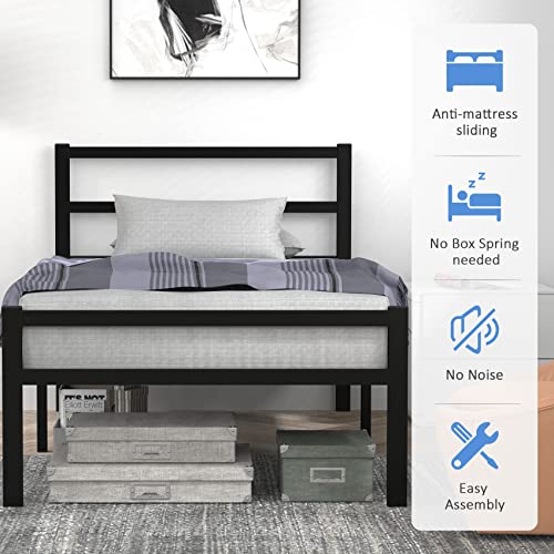 Mr IRONSTONE Twin Size Bed Frame with Headboard Platform Bed with Storage no Box Spring Needed Assembly Mattress Foundation，Black