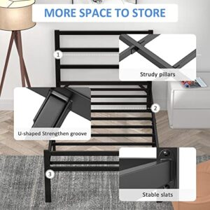 Mr IRONSTONE Twin Size Bed Frame with Headboard Platform Bed with Storage no Box Spring Needed Assembly Mattress Foundation，Black