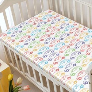 Cars Themed Fitted Crib Sheet,Standard Crib Mattress Fitted Sheet Ultra Soft Material-Crib Mattress Sheet or Toddler Bed Sheet, 28“ x52“,Lime Green Aqua Red