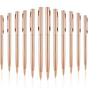 Zonon 12 Pieces Slim Metallic Retractable Ballpoint Pens Lightweight Black Ink Metal Pens Ballpoint Slim Pens Medium Point 1.0 mm Pens for Business Office School Supplies (Rose Gold)