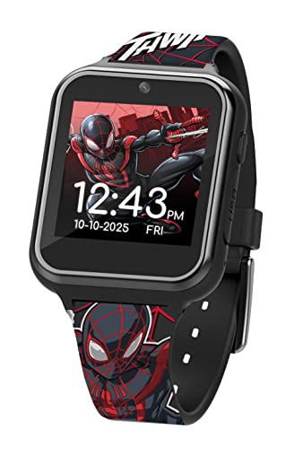 Accutime Kids Marvel Spider-Man Miles Morales Black Educational Touchscreen Smart Watch Toy for Boys, Girls, Toddlers - Selfie Cam, Learning Games, Alarm, Pedometer & More (Model: SPD4664AZ)