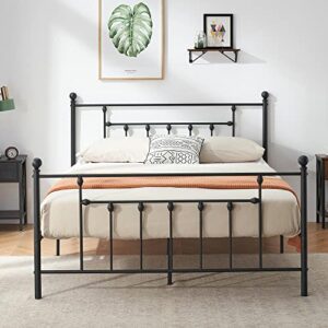 vecelo queen size metal platform bed frame with headboard and footboard, sturdy steel slat support/no box spring needed mattress foundation/easy assemble，victorian style,matte black