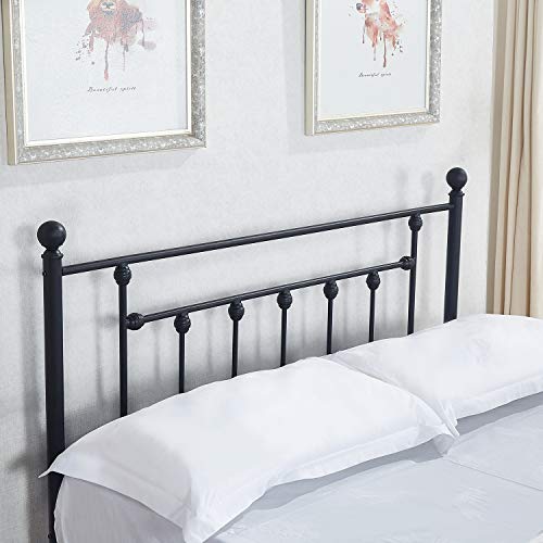 VECELO Queen Size Metal Platform Bed Frame with Headboard and Footboard, Sturdy Steel Slat Support/No Box Spring Needed Mattress Foundation/Easy Assemble，Victorian Style,Matte Black