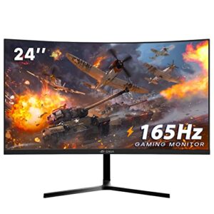 crua 24 inch 144hz/165hz curved gaming monitor, fhd 1080p frameless computer monitor, support amd freesync low motion blur, eye care, vesa, displayport, hdmi, black