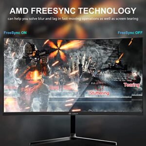 CRUA 24 inch 144hz/165hz Curved Gaming Monitor, FHD 1080P Frameless Computer Monitor, Support AMD freesync Low Motion Blur, Eye Care, VESA, DisplayPort, HDMI, Black