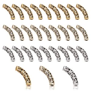 ph pandahall 3 colors curved tube beads, 30pcs twist tube slide 32mm metal loose spacers hollow noodle beads tibetan style beads for jewelry necklace bracelet making, hole: 4mm
