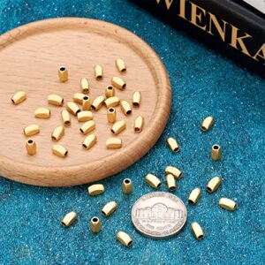 Craftdady 50Pcs 18K Matte Gold Tube Cuboid Spacer Beads Textured Solid Brass Tiny Loose Beads 6x3mm for Bracelet Necklace Jewelry Making Hole: 1.8mm