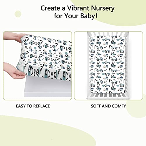 Cars Themed Fitted Crib Sheet,Standard Crib Mattress Fitted Sheet Soft & Stretchy Fitted Crib Sheet-Great for Boy or Girl Room or Nursery, 28“ x52“,Multicolor