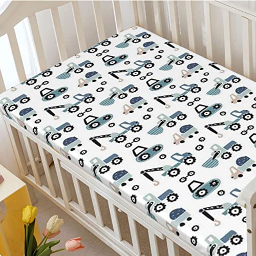 Cars Themed Fitted Crib Sheet,Standard Crib Mattress Fitted Sheet Soft & Stretchy Fitted Crib Sheet-Great for Boy or Girl Room or Nursery, 28“ x52“,Multicolor