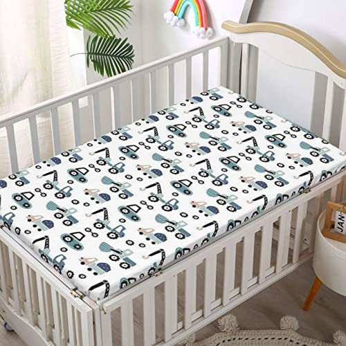 Cars Themed Fitted Crib Sheet,Standard Crib Mattress Fitted Sheet Soft & Stretchy Fitted Crib Sheet-Great for Boy or Girl Room or Nursery, 28“ x52“,Multicolor