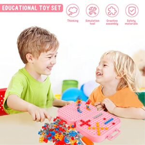 211 Pcs Creativity Tool Box, Electric Drill Puzzle Toys for Kids STEM Educational Building Toys Learning Kit with Electric Drill Screw Tool Set Educational Toys for Kids Boys and Girls Gift (Pink)