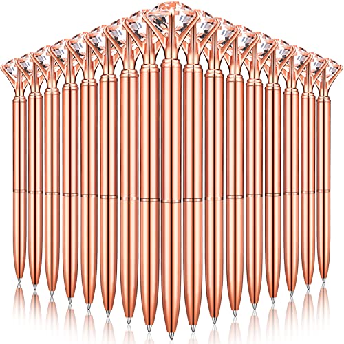 Yahenda 50 Pcs Diamond Pens Diamond Ballpoint Pen Black Ink Bling Pens Crystal Metal Bridal Shower Pens Bling Pen with Diamond on Top for Women Bridesmaid Wedding Office School (Rose Gold)