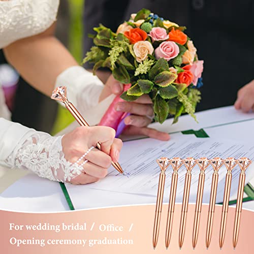 Yahenda 50 Pcs Diamond Pens Diamond Ballpoint Pen Black Ink Bling Pens Crystal Metal Bridal Shower Pens Bling Pen with Diamond on Top for Women Bridesmaid Wedding Office School (Rose Gold)