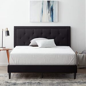 lucid full bed frame with headboard – upholstered platform– no box spring needed– black